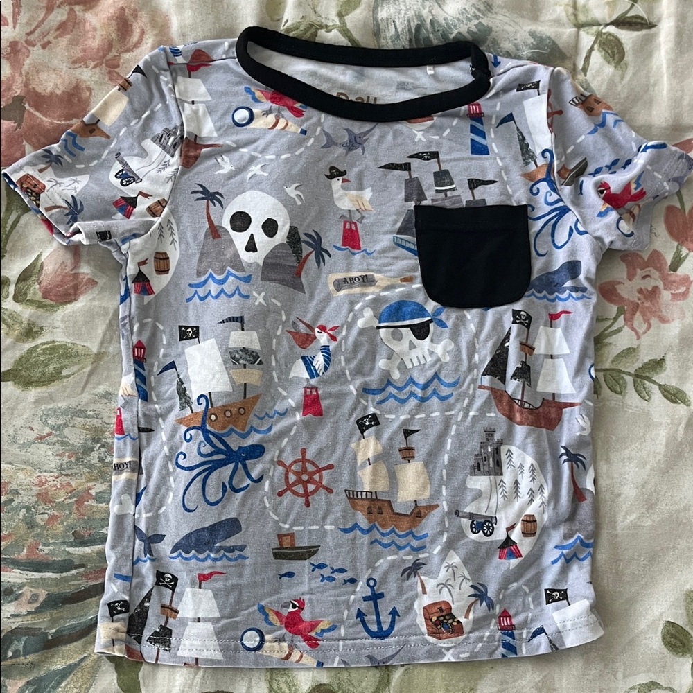 Little Sleepies Pirate Print Kids Tee - Black and Gray
